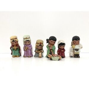 Vintage African American 7 Piece Nativity Set Children Christmas Giftco